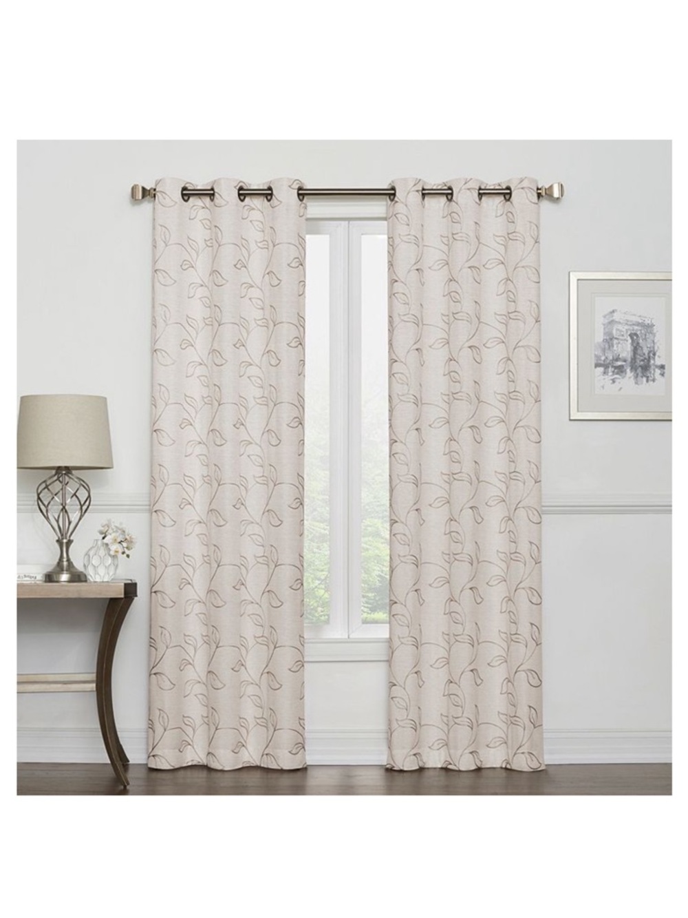 Sonoma Goods for Life Set of 2 Leaf Pattern Grommet Top Curtains Beige/Gray  84”